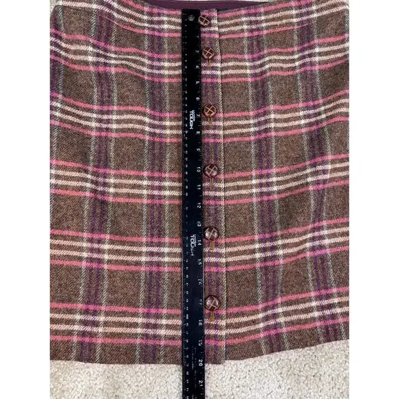 TALBOTS Skirt Size 14P Brown & Pink Striped Check Button Front $99 NWT C043 - Picture 7 of 9
